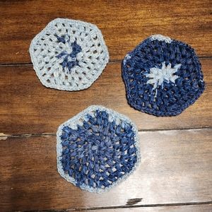 Blue Crochet Handmade Hexagon Coasters Set of 3